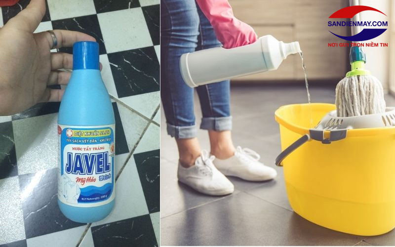 Nước tẩy trắng Javel cũng có thể làm sạch rong rêu trên nền xi măng