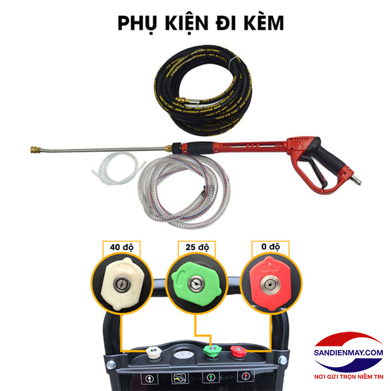 Máy xịt rửa xe V-Jet VJ 70/1.8 trang bị đầy đủ phụ kiện đi kèm
