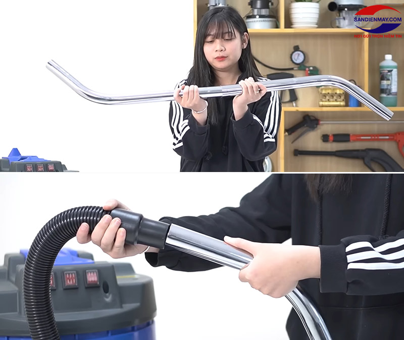 Nối 2 ống inox với nhau và nối với đầu còn lại của ống nối mềm